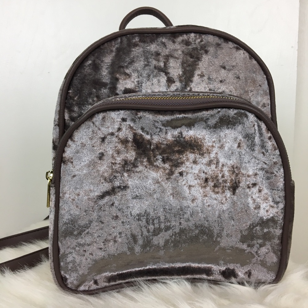 Crushed Velvet Taupe Mini Backpack